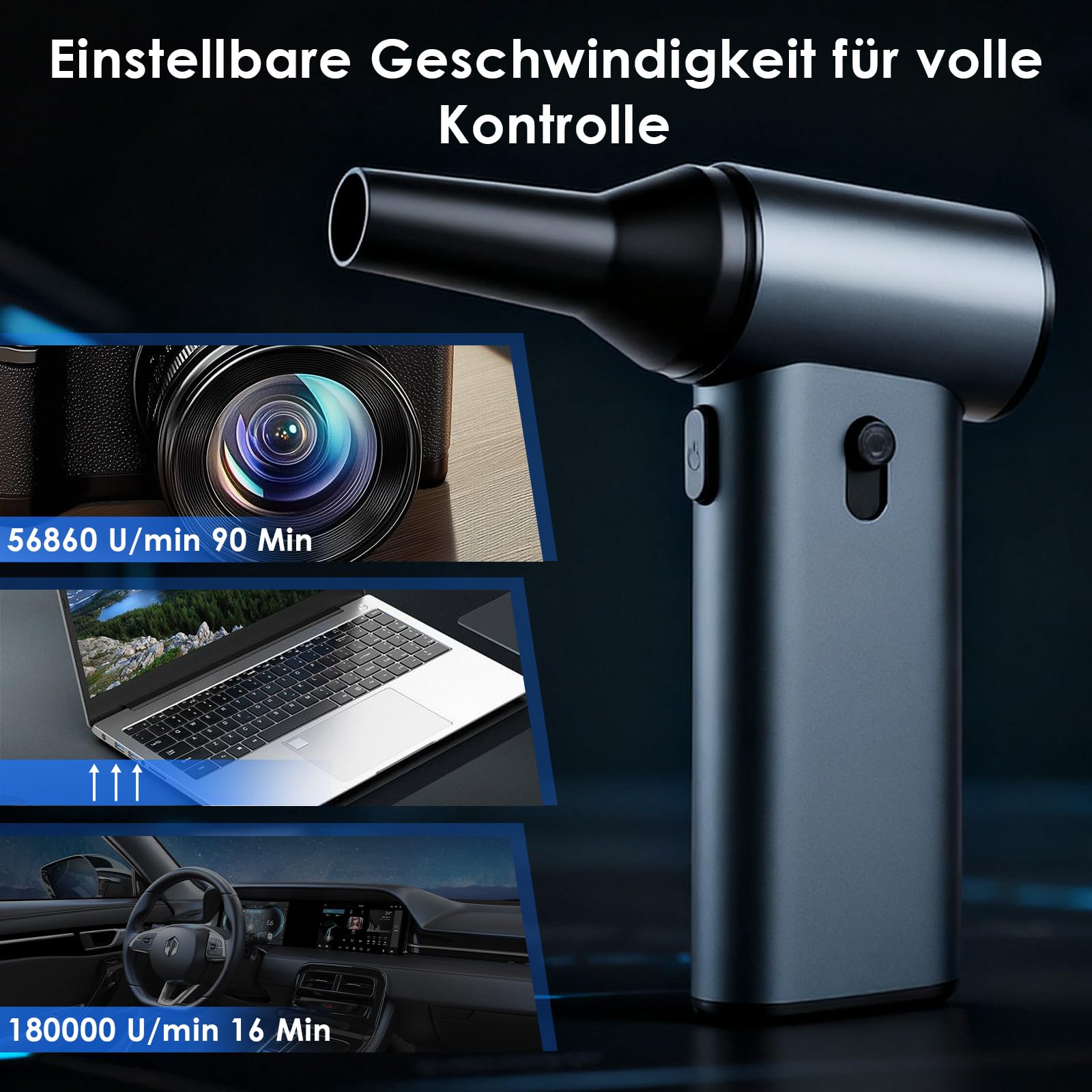 Staubgebläse 180000RPM Electric Air Duster Beliebig Einstellbar, 7500mAh USB Wiederaufladbar Elektrische Staubgebläse Druckluftspray für PC, Auto und Werkbank