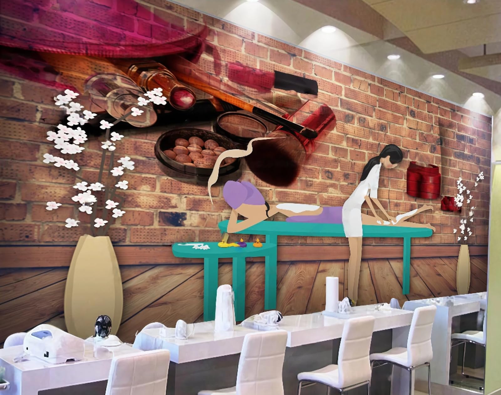 XDOUBAO Wallpaper Personalized Brick Wall Beauty Salon Theme Mall Nail Salon Afternoon Tea Western Restaurant Background Wall Wallpaper Coffee Shop Mural,3D,430x300cm