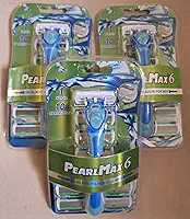 PearlMax Aparelho de Barbear 6 Lâminas para Homens, Cabeça Giratória, Cabo de Borracha, Aço Inoxidável, 1 Handle com 10 Refis, Kit com 3 Pacotes