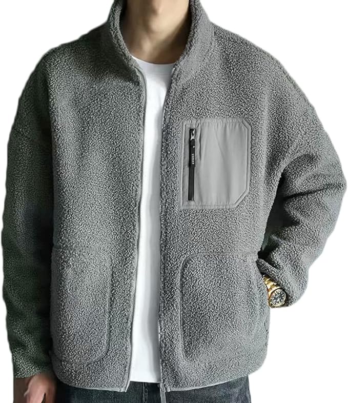 Amazon ボアスタンド メンズ ブルゾン アウター 秋 冬 ジャケット コート フリース羽織 大きいサイズ ゆったり ジップアップ コート ジャケット 通販
