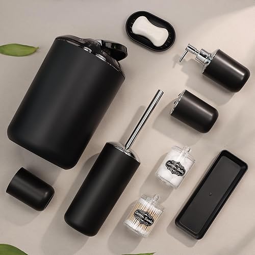 Miniatura 2 de IMAVO Juego de accesorios de baño, 8 piezas de accesorios de baño negros con basura, dispensador de jabón, jabonera, soporte para cepillos de