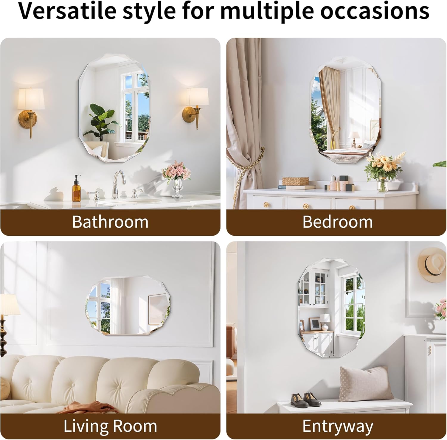 GLASHOM Frameless Bathroom Mirror, 16" x 24" Beveled Oval Wall Mirror for Over Sink, 16 Inch Modern Decorative Vanity Mirror for Bedroom, Living Room, Entryway, Hanging Mirror Horizontal or Vertical