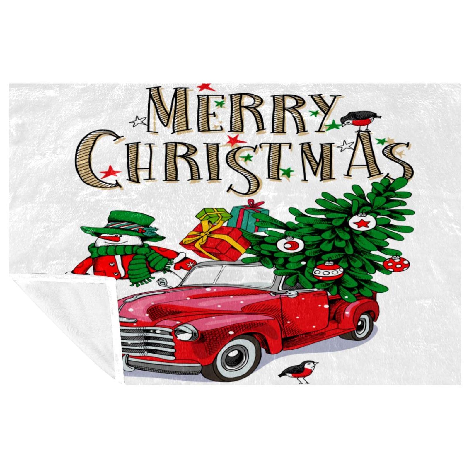 Couverture plaid camion rouge noël 150x100cm pour lit et canapé