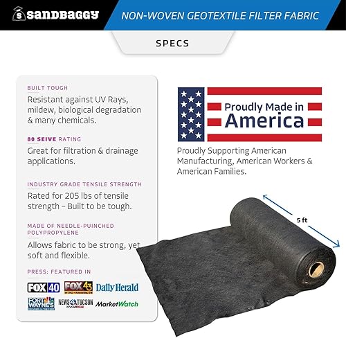 Miniatura 2 de Sandbaggy Tela geotextil no tejida de 8 onzas  Fabricado en Estados Unidos  Tela de 50 años  Tela de grado industrial  205 libras de resistencia a