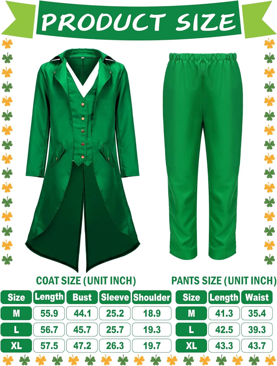 Cozypower 10 Pcs St Patrick's Day Costume Set Green Leprechaun Men Costume with Irish Costume Accessories for Irish Cosplay - Image 3