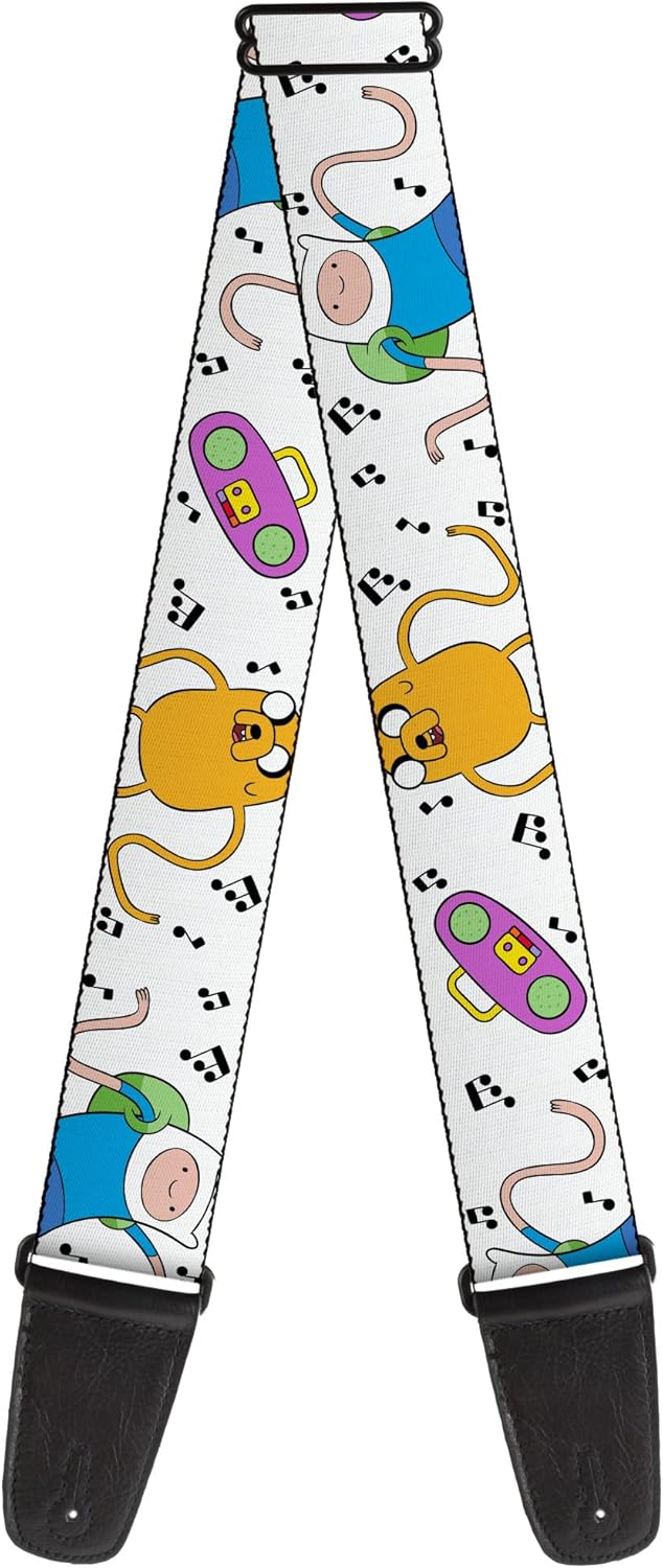 Buckle-Down Cartoon Network Guitar Strap, Adventure Time Finn and Jake Long Arms Dancing Pose White, 2 Inches Wide