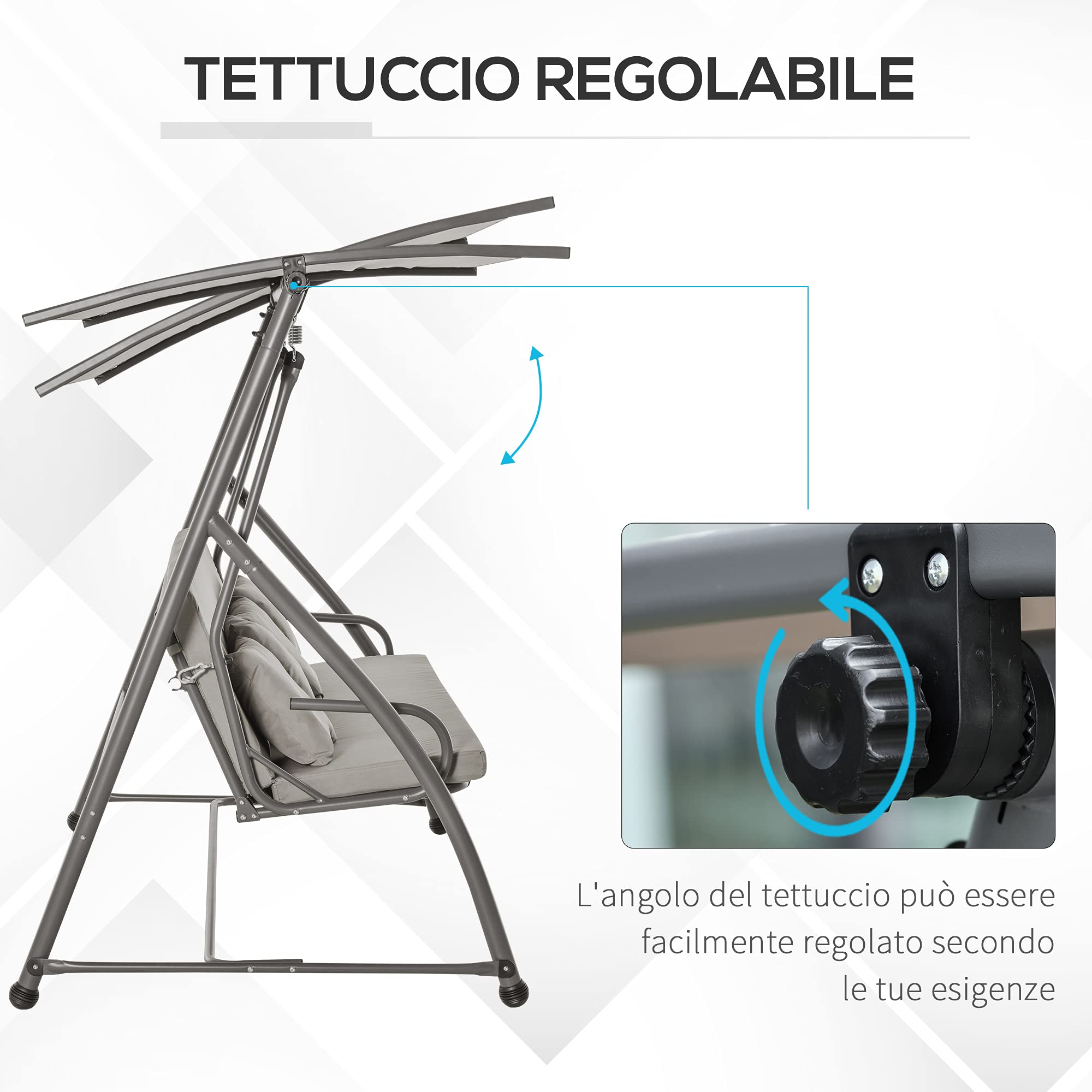 Outsunny Dondolo Letto da Giardino 3 Posti Convertibile in Letto e Tettuccio, Acciaio e Poliestere 218x120x168cm Cachi Chiaro