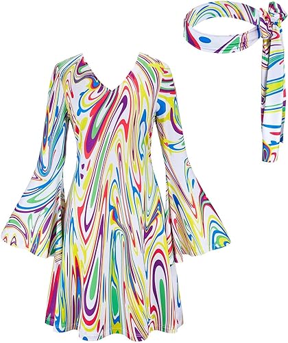 Jutrisujo Traje de discoteca para mujer, disfraz hippie de los años 70, vestido de discoteca para mujer, ropa de cosplay de Halloween, talla grande