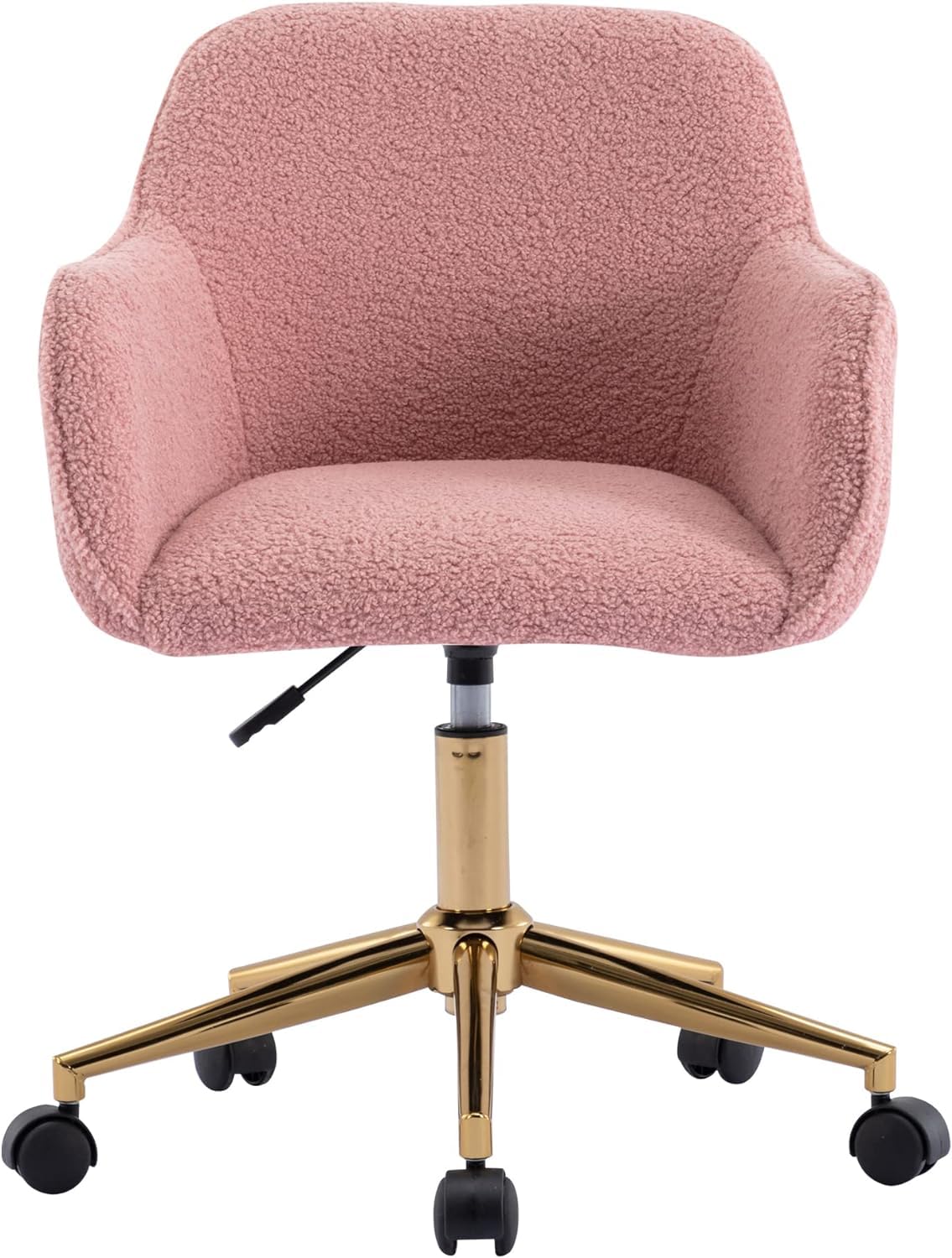 Yoluckea Modern Faux Fur Desk Chair for Women Girl Teens, Adjustable Swivel Cute Pink Desk Chair Home Office Desk Chair with Rolling Wheels, Furry
