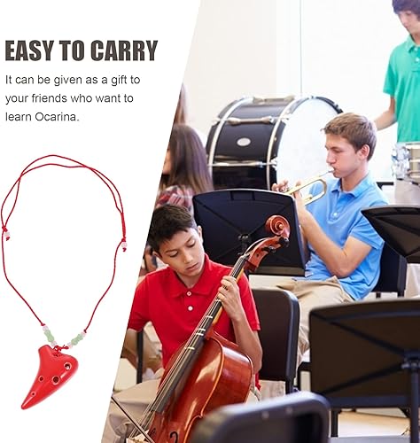 Miniatura 7 de 1 juego de 6 agujeros Ocarina collar flauta para instrumentos musicales aprendices Ocarina fans rojo