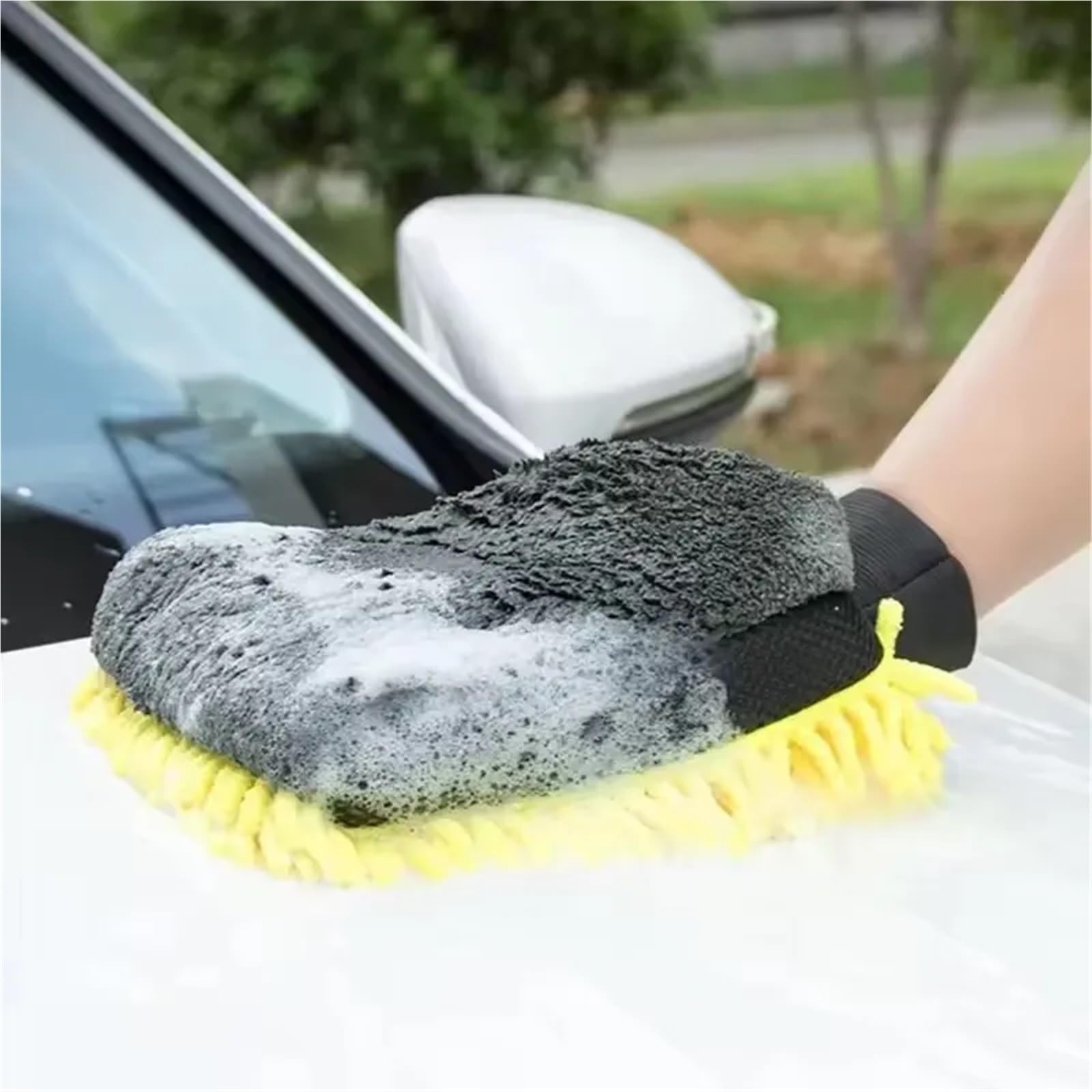 Waschhandschuh Auto Mikrofaser-Autowaschhandschuhe, wasserdichter Handschuh, weiche Netzrückseite, doppelseitiger, Wachs-Detaillierungsbürste, Reinigungswerkzeug(Color 1,5Pcs)