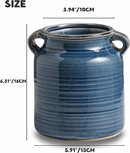 Vista 21 de Florero de cerámica rústica de color blanco envejecido para centros de mesa, cocina, oficina o sala de estar (5.9 x 6.3 pulgadas)