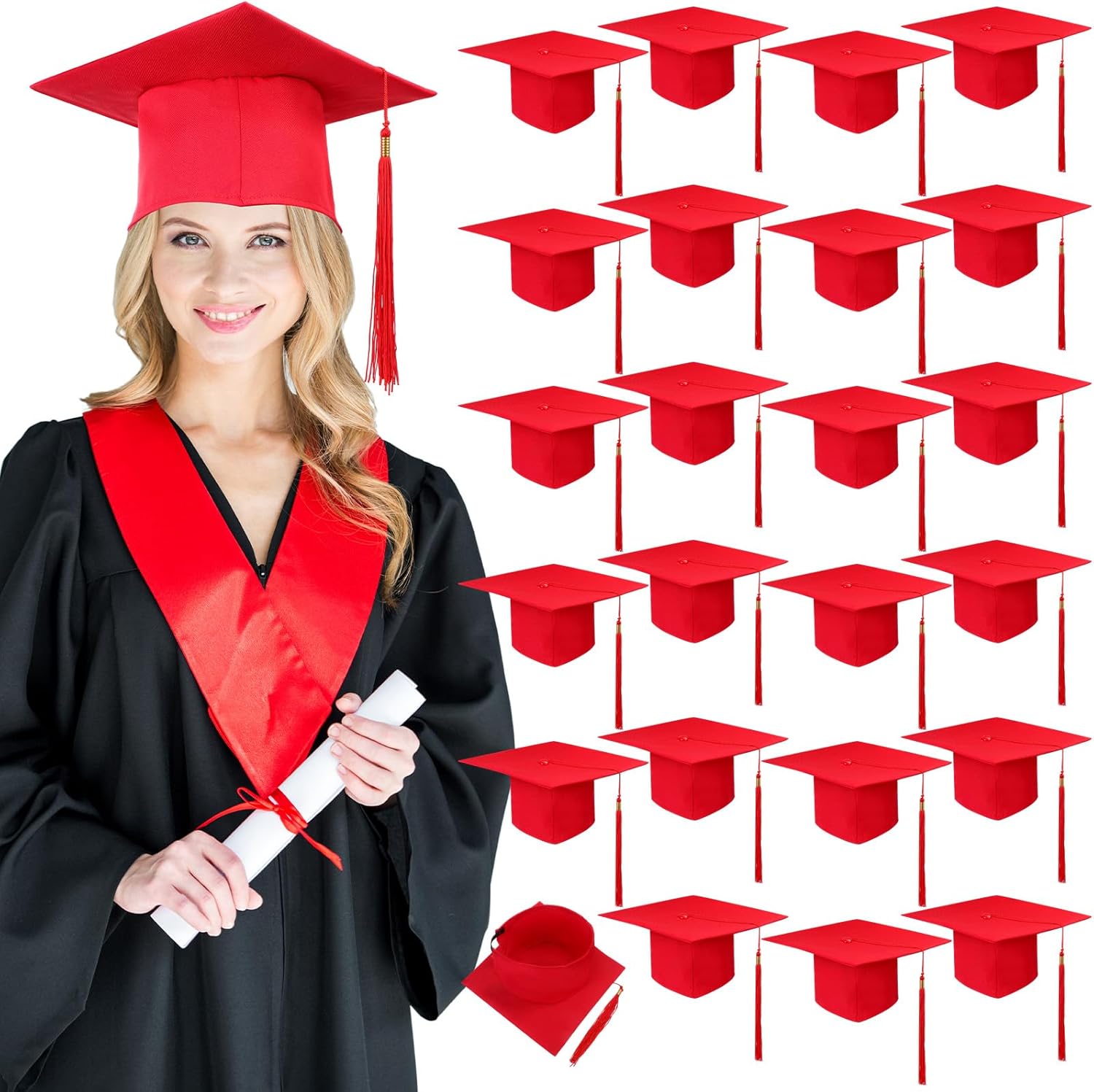 Panitay 30 Pcs Graduation Cap Bulk Adult Graduation Hat with Tassel for Man Women School Ceremony Costume Photo Props Party Accessory