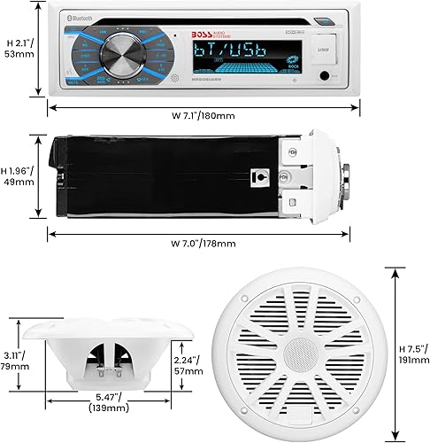 Miniatura 5 de BOSS Audio Systems MCK508WB.6 - Paquete de altavoces estéreo con sistema de sonido para barco marino, unidad principal receptora de radio DIN