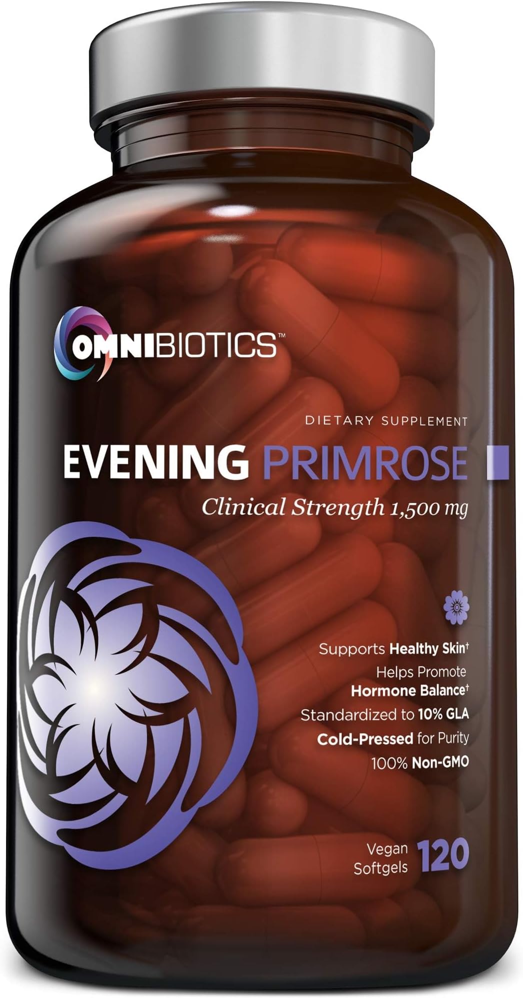 OmniBiotics Organic Evening Primrose Oil for Women โ Clinical Strength 1500mg per Capsule, 10% GLA, Cold-Pressed, Non-GMO, Hormone Balance for Women โ 120 Vegan Softgel Capsules