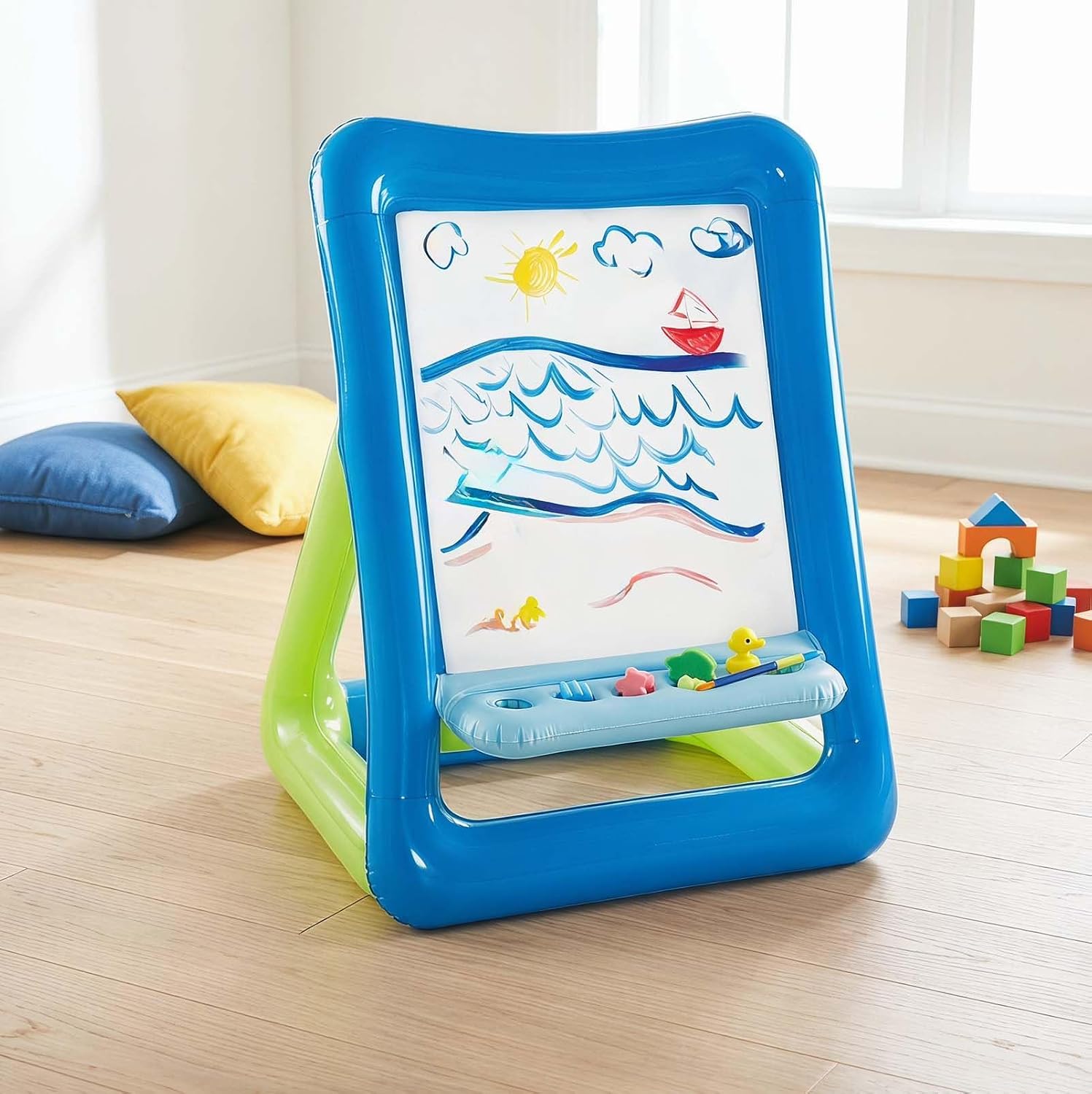 Art Easel for Kids, PVC Inflatable Double-Sided Drawing Board Can Wash and Reuse, Paint Heavy Duty Backyard Easel Not Included Art Supplies
