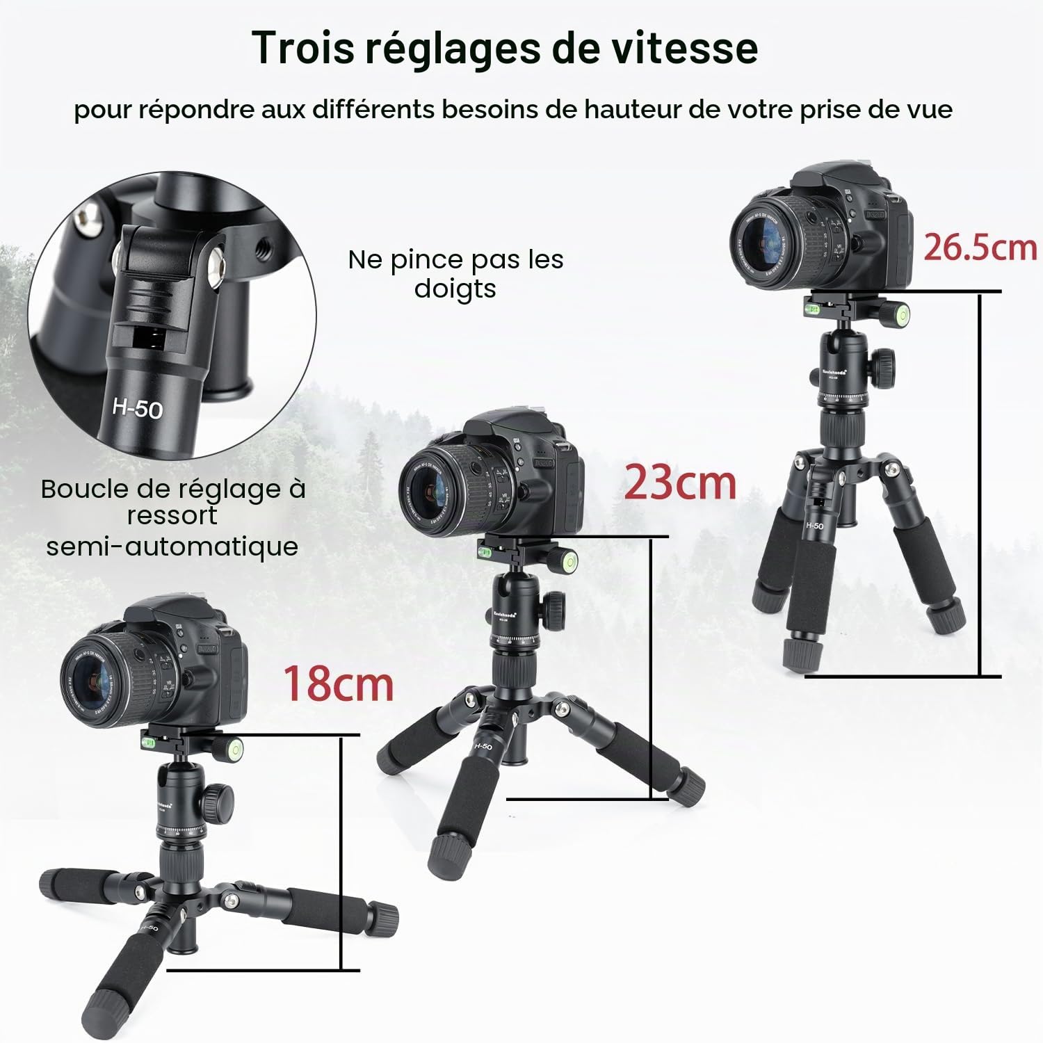 Koolehaoda Mini trépied Portable en Alliage d'aluminium Hauteur 51 cm avec rotule 360 ​​degrés et Sac pour Appareil Photo Reflex numérique, caméscope vidéo. Charge jusqu'à 5 kg - (H-50)