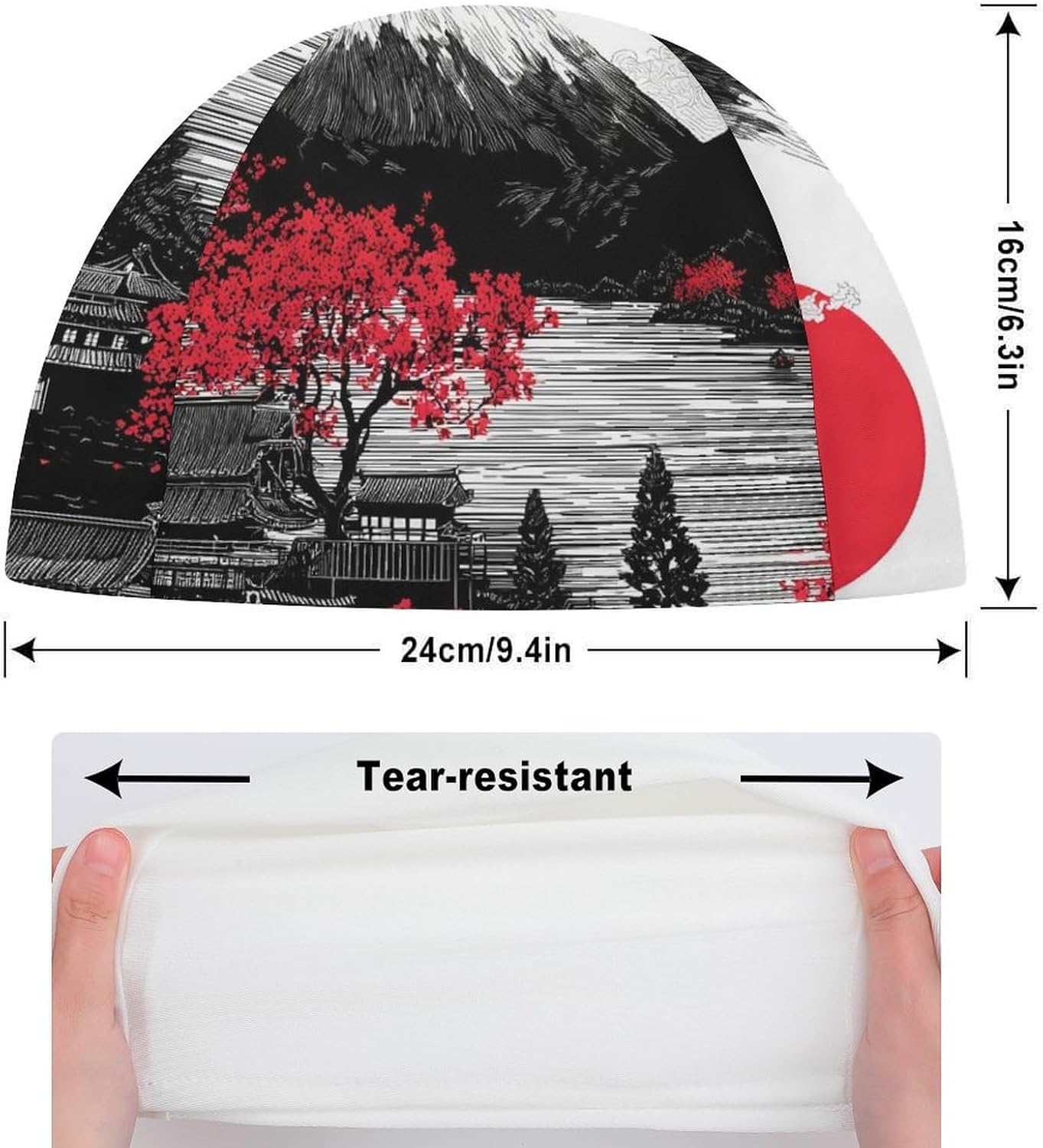Japanese Mountains Landscape Womens Swim Cap for Men Adult Swimming Hat Curly Short Medium Long Hair
