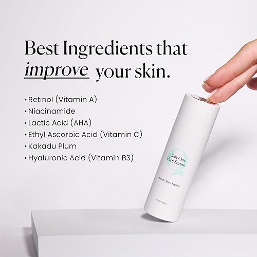 Miniatura 3 de Qure Suero de ácido hialurónico todo en uno para cara, suero facial con niacinamidas, retinol, ácido láctico y mandélico, bakuchiol, péptidos y