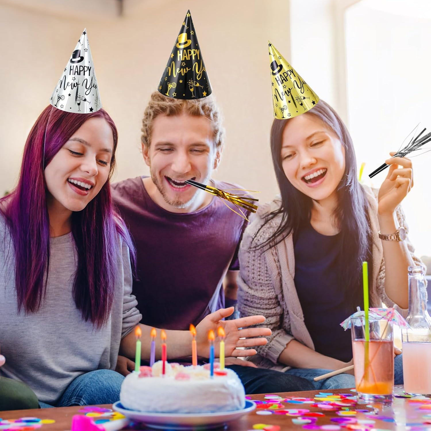 94PCS New Years Eve Party Supplies 2026,Happy New Years Decorations Party Favors Includes Top Hats, Glasses ,Cone Hat,Noisemakers,Necklaces Accessories - Image 7