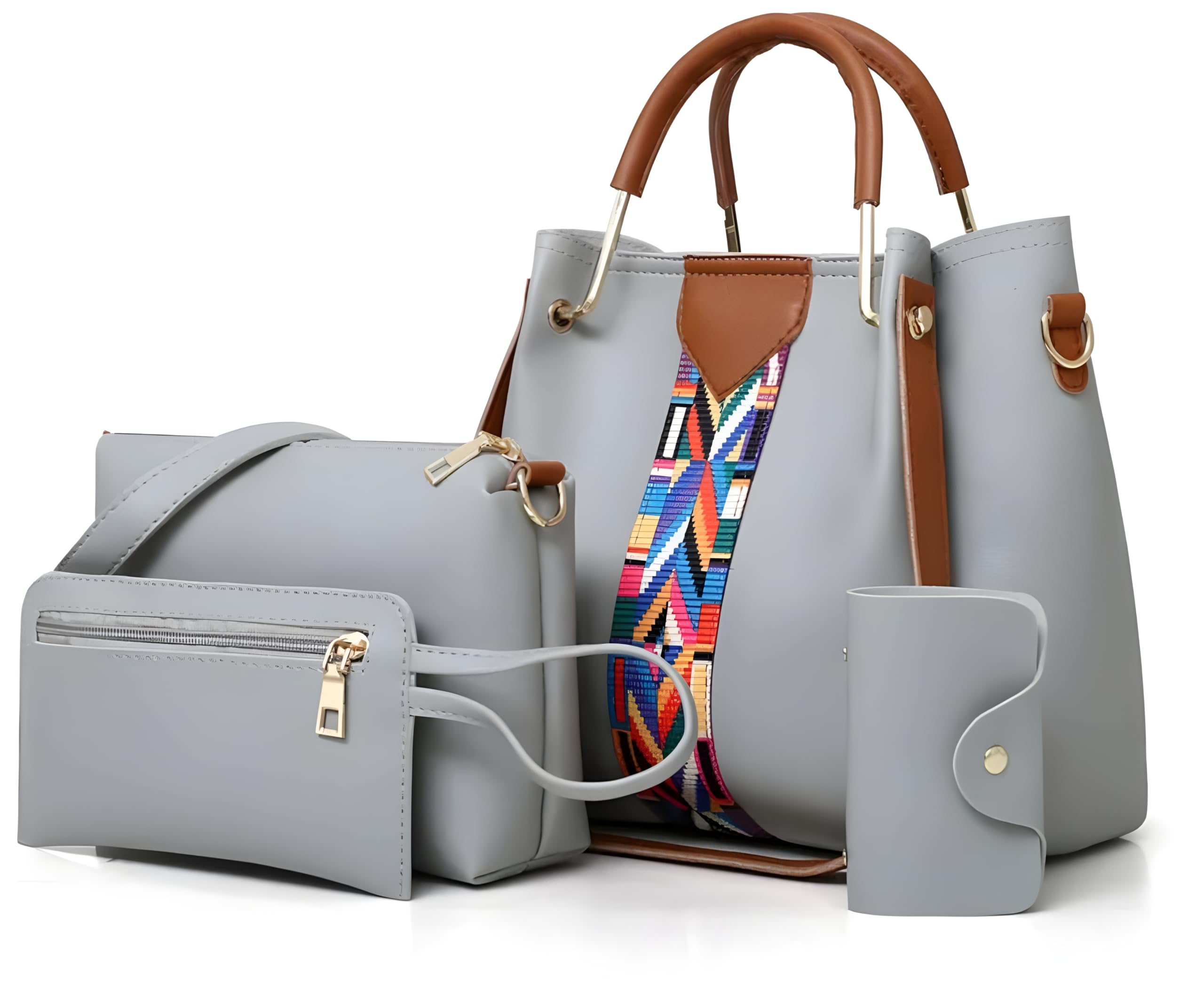 GenericWomens PU Leather Purses and Handbags Shoulder Bags Ladies Designer Top Handle Satchel Tote Bag with 3 additonal Pouch