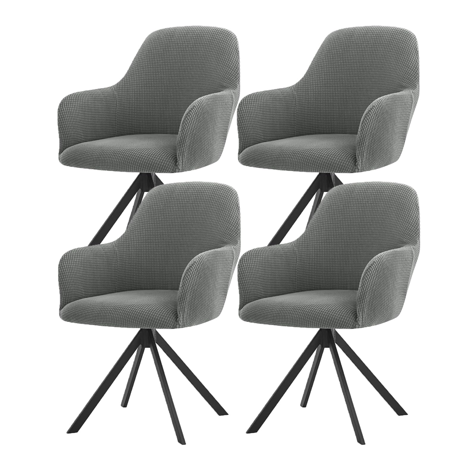 Stuhlhussen mit Armlehne, Stuhlhussens mit Gebogener Rückenlehne für Esszimmerstühle, Jacquard, für Esszimmer Hotel Wohnzimmer Hochzeit Deko (Dunkelgrau,4PC)
