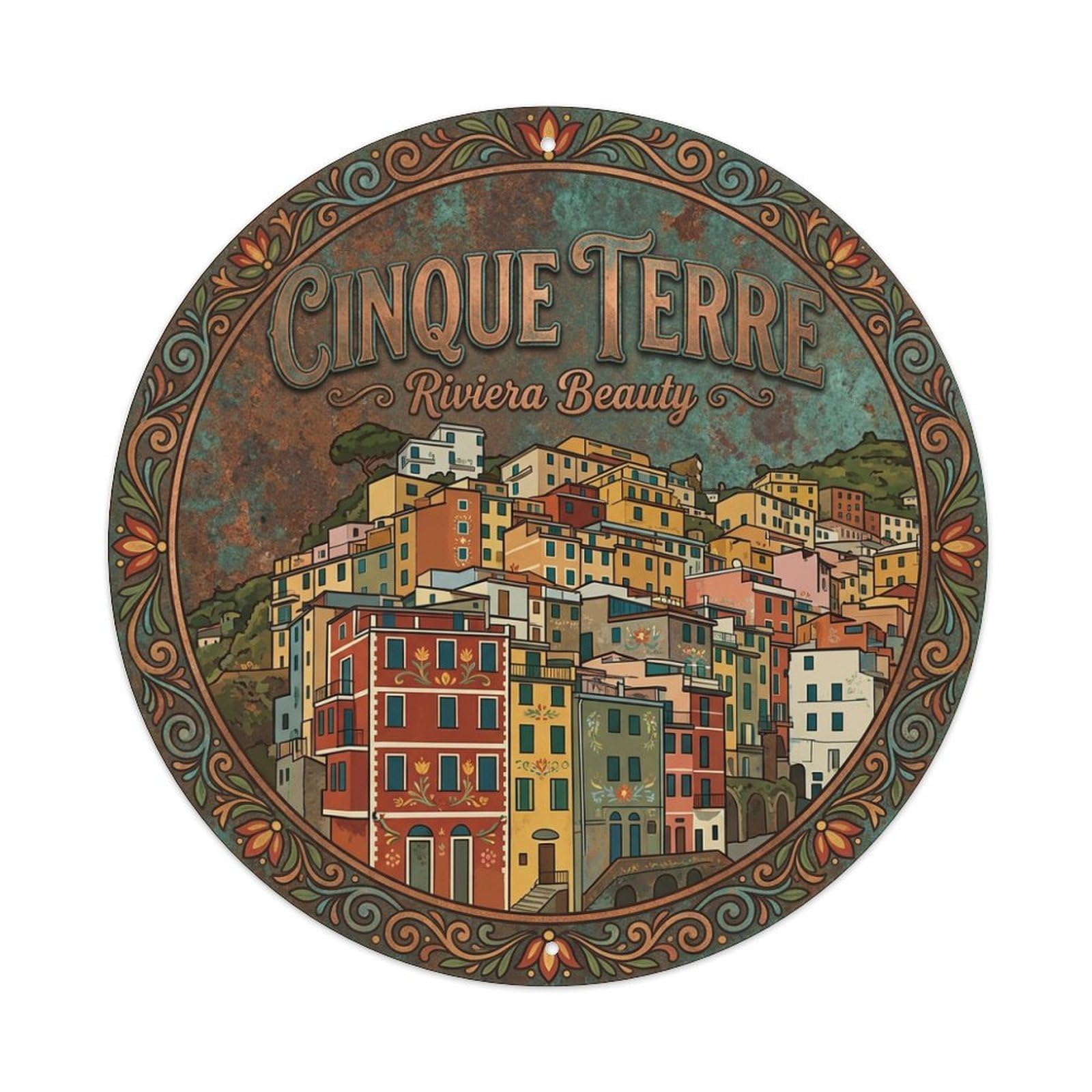 Vintage Travel Cinque Terre Italy Tradition Metal Tin Sign