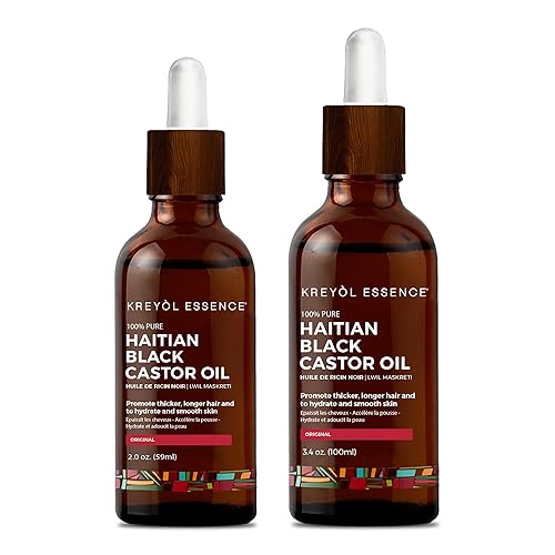 Kreyol Essence Aceite de ricino negro haitiano – Original Duo, 2 fl oz y 3.4 fl oz