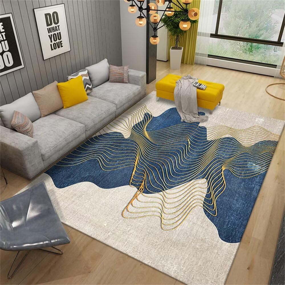Tapis de salon bleu clair de luxe : décoration élégante et lavable 70x140cm