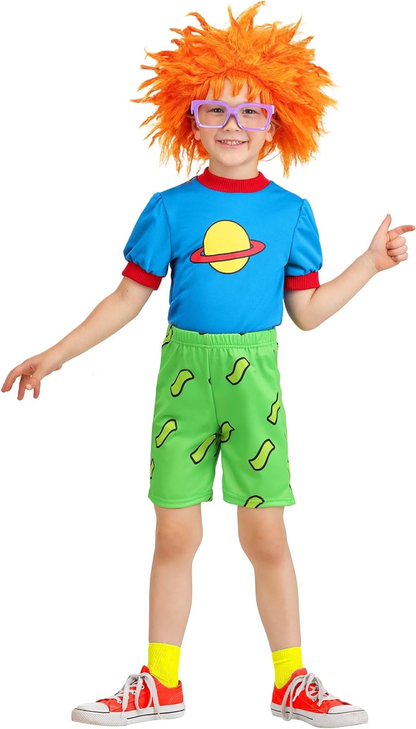 Toddler Rugrats Chuckie Halloween Costume with Shirt, Shorts, Wig & Glasses | Nickelodeon TV Character Outfit for Boys