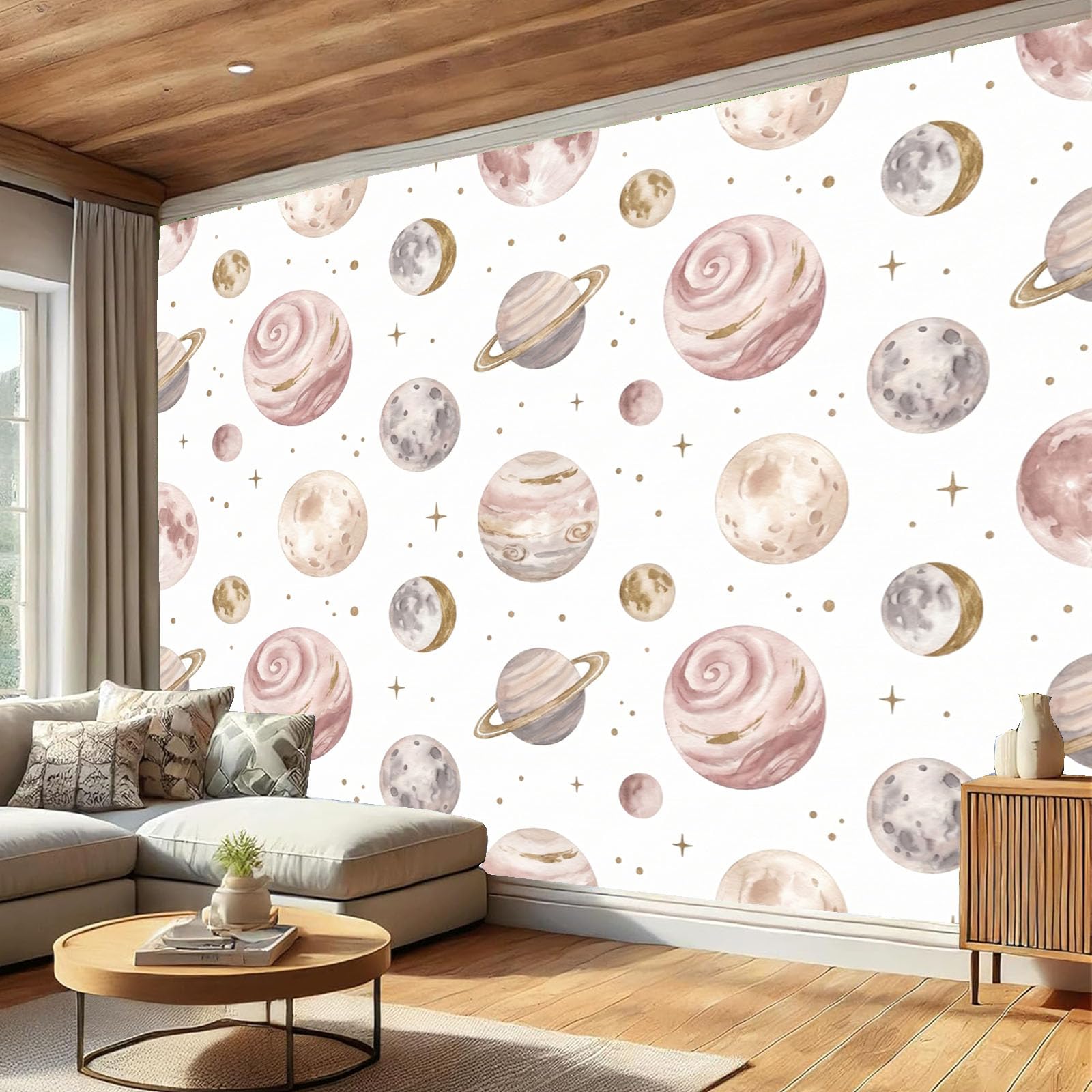 Papier Peint Système Solaire Enfant Rose Riz 300x210 cm
