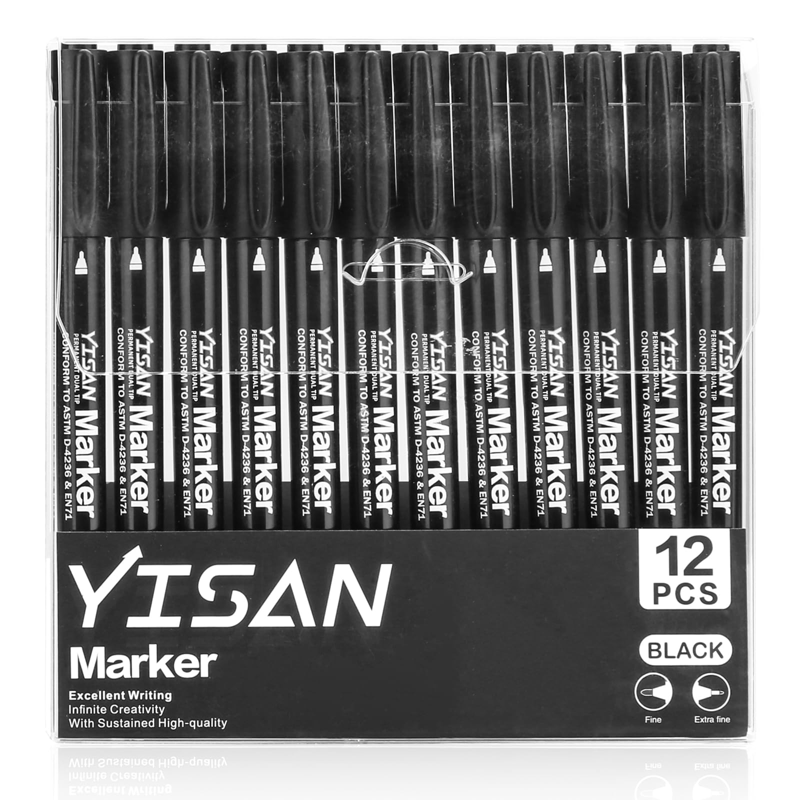 Yisan Twin Tip Permanent Marker Pens 12 Ultra Fine Point