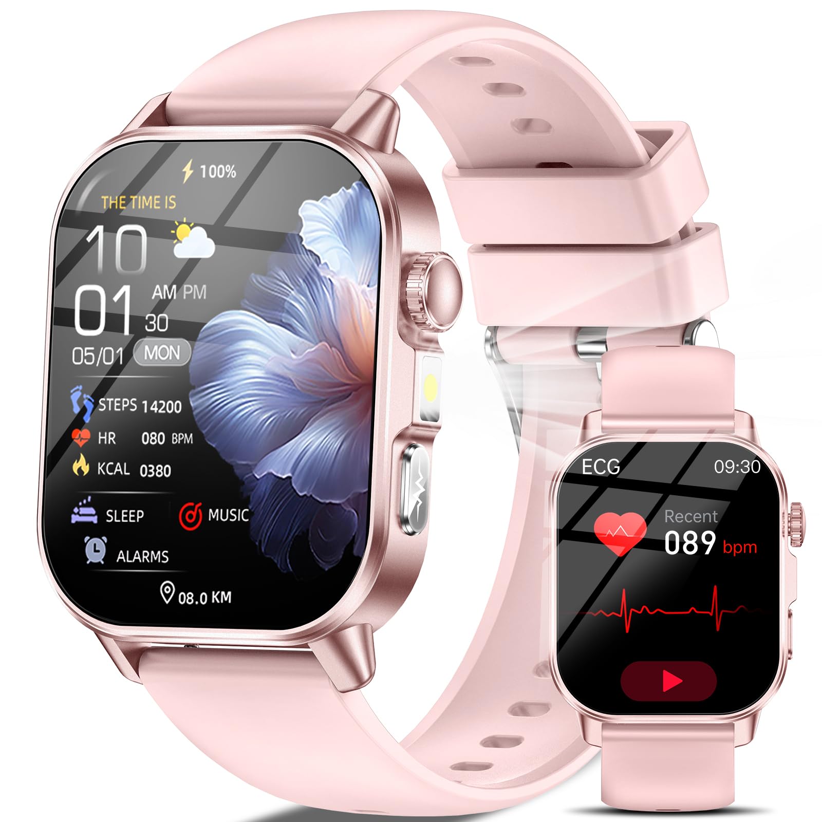 2026 Nuovo Smartwatch Donna ECG/Glιϲemι⁠⁢α/Pressione Sanguigna/HRV/Sonno/αρnea Notturna/Acido Urico/BMI/Temperatura/Cardiofrequenzimetro,2,0"Orologio con Torcia LED/Funzione Telefono/Pulsante SOS