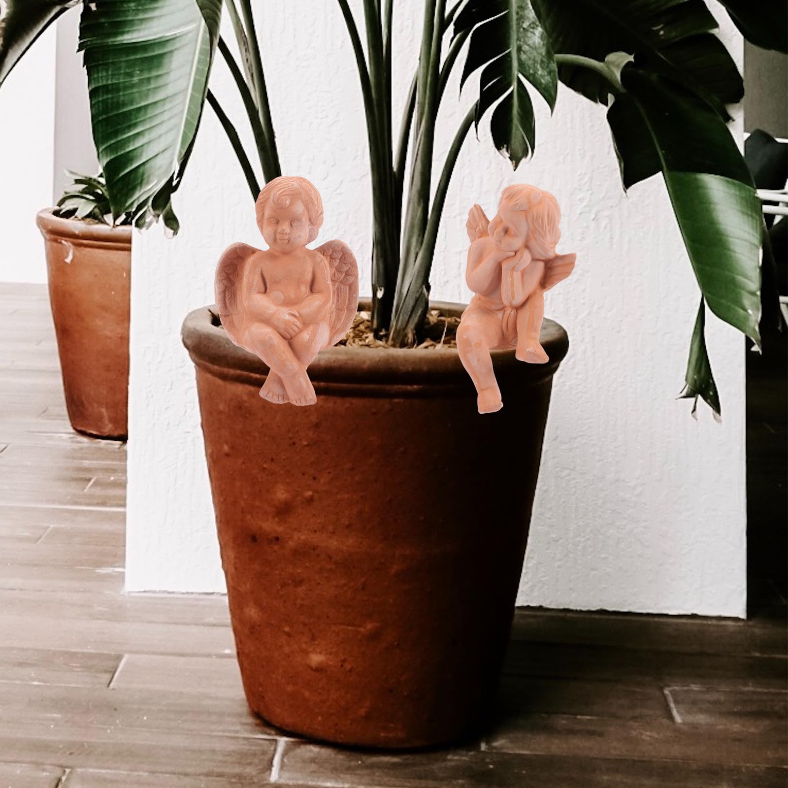 Statua di Angeli in Ceramica 2 Pezzi per Decorazione Casa e Ufficio, Scultura in Terracotta Resistente e Adorabile per Vasi e Arredamento da Tavolo