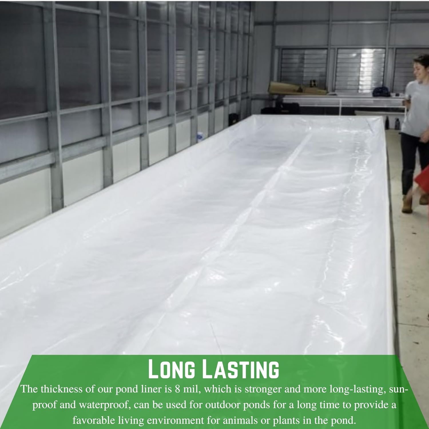 Farm Plastic Supply - 8 Mil Black/White Pond Liner - 8 Mil Fish Pond Liner, Pond Liners for Outdoor Ponds, Koi Ponds, Garden Fountain, Waterfall, Containment Liner (12' x 5')