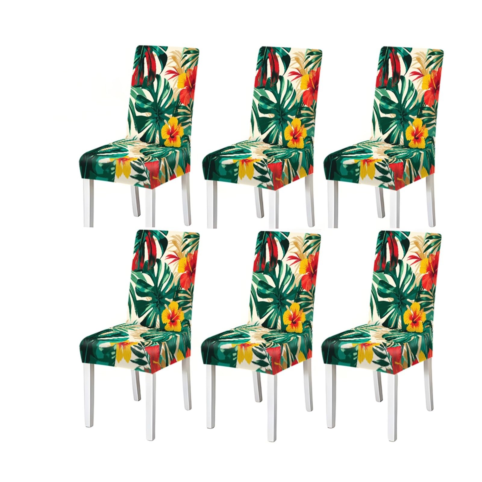 Kxuauv One Color Tropical Hibiscus Monstera Leaf Print Dining Chair Covers, Stretch Slipcovers For Kitchen Dining Room Summer, 2/4/6Pcs Seat Protectors For Restaurant Hotel Party(6Pcschair Cover)