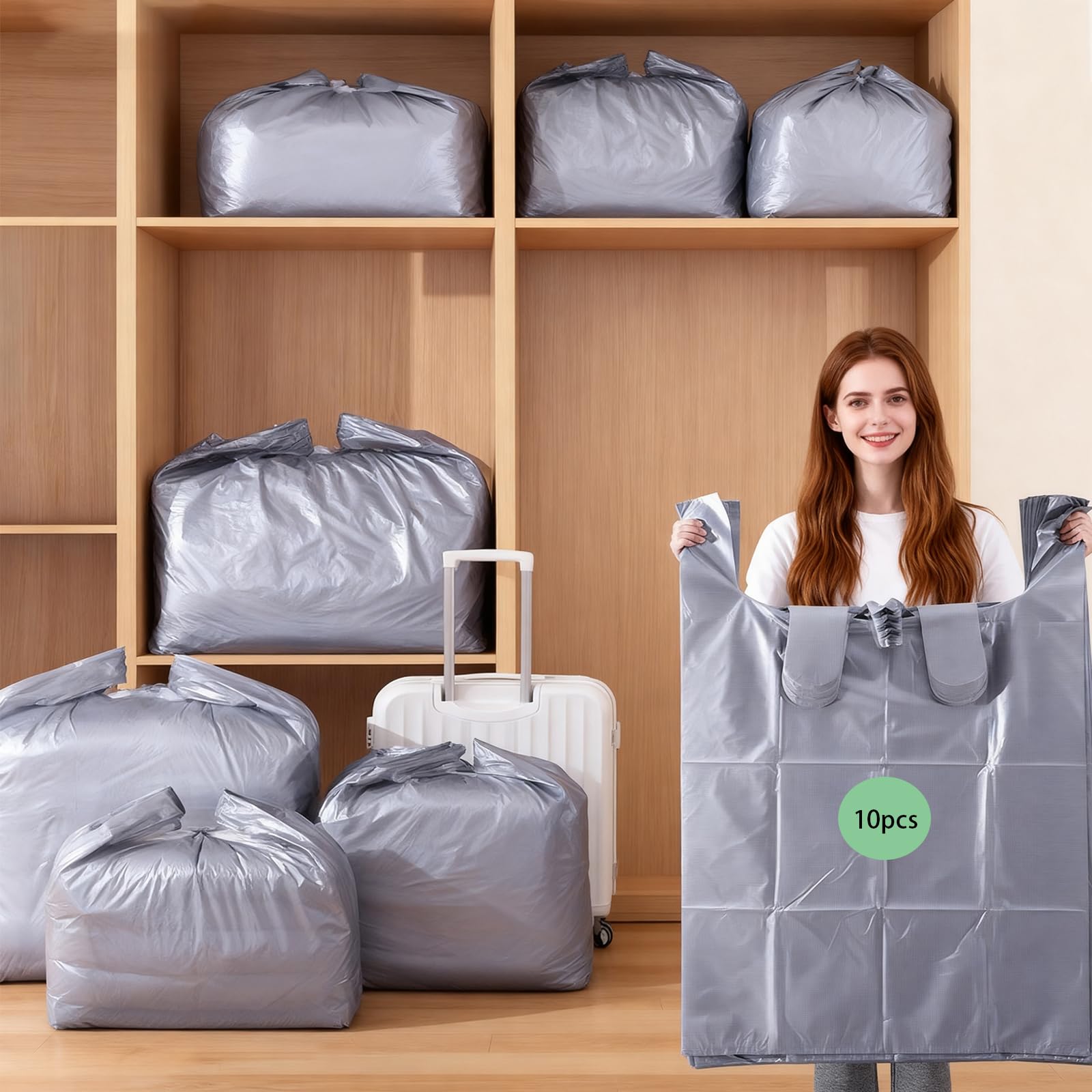 EZZLife 10 Pack 120L Large Plastic Moving Bags, Heavy Duty Dustproof Storage Bags with Handles, Garden Waste & Leaf Collection Bags for House Clearance