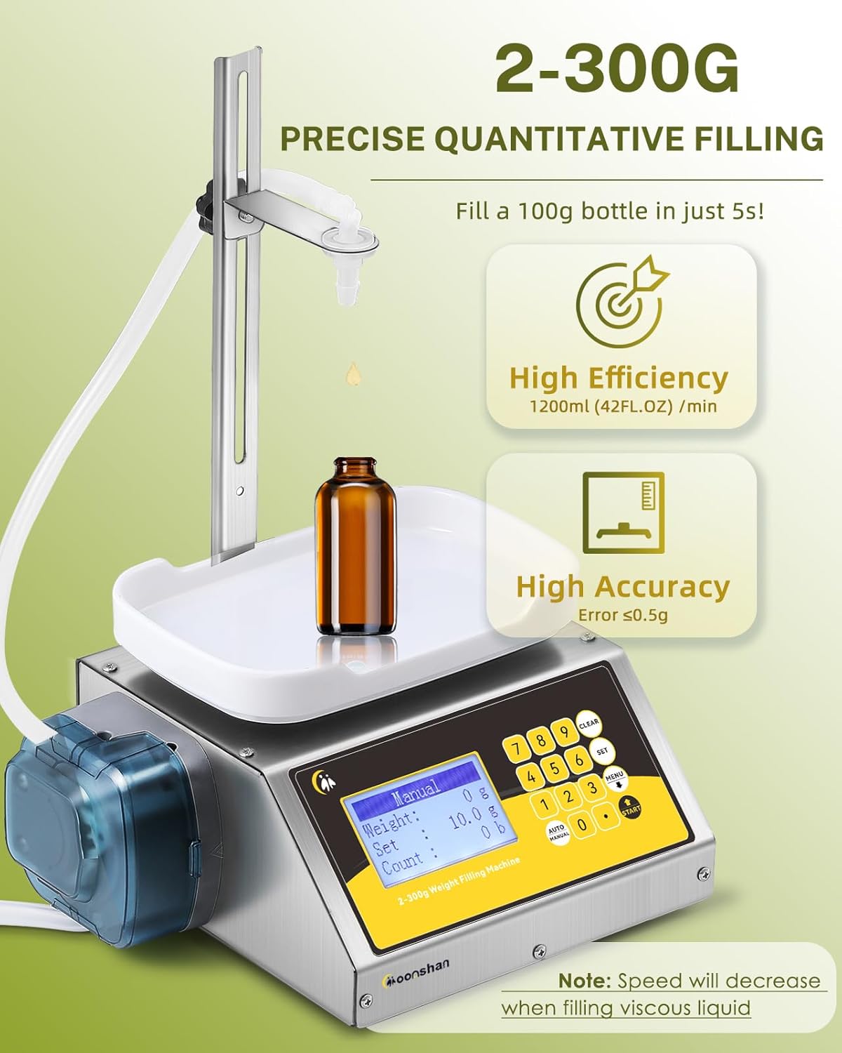 Diagram showing the automatic filling process: Set, Tare, Start, Decelerate, Stop, Reset, Count.