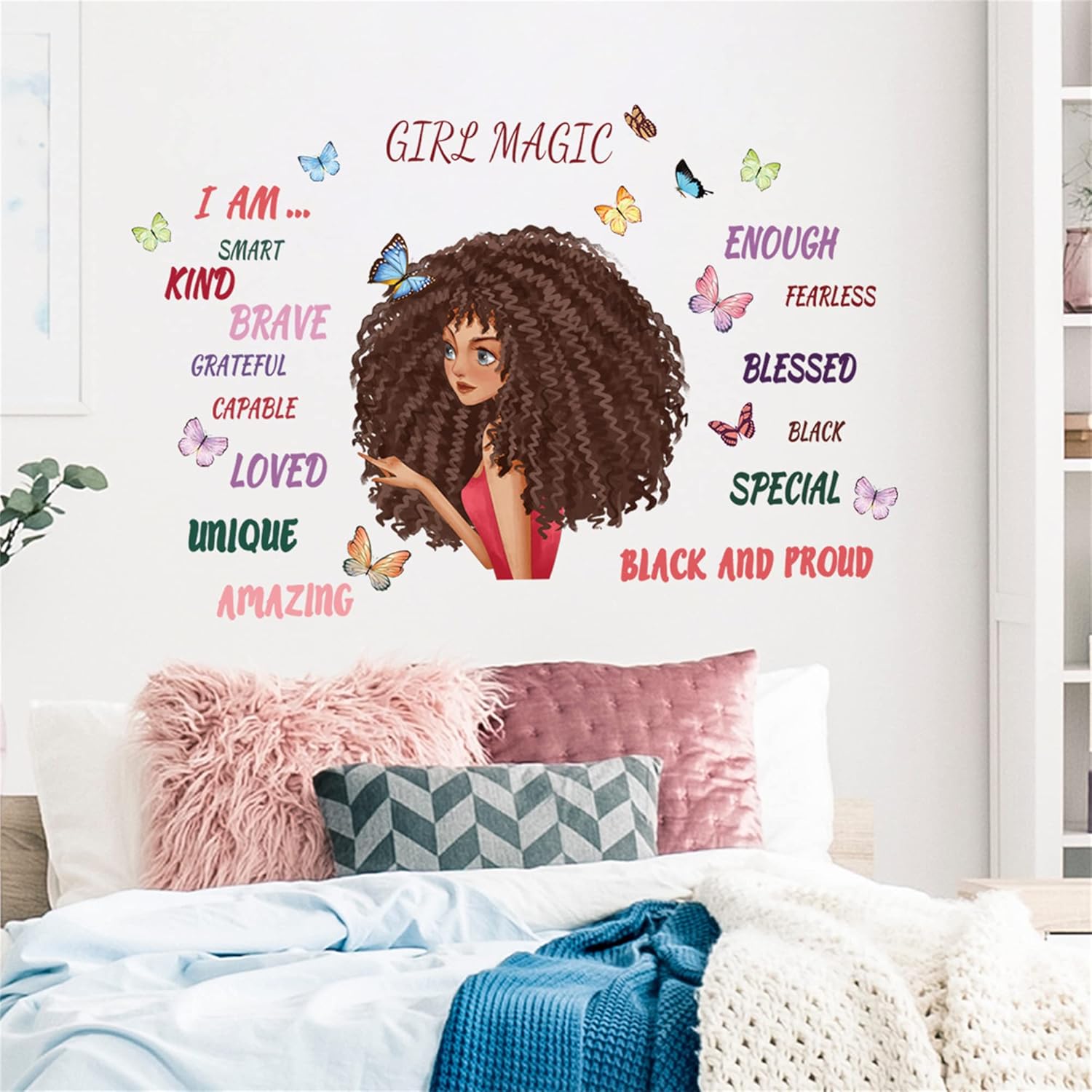 WAFT YEARN Lovely Little Black Girl Wall Decals Positive Saying African American You