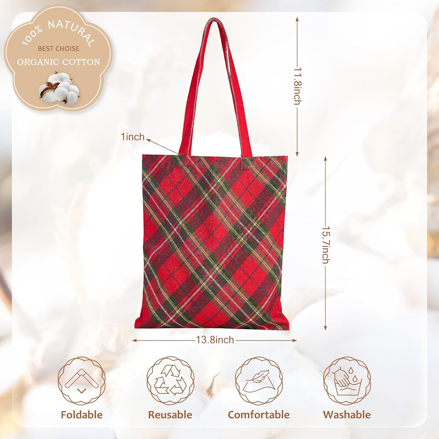 Loveinside Christmas Canvas Tote Bag, Xmas Shopping Bag, Reusable Shoulder Tote Bag, Holiday Gift Bag for Wrap Storage - Image 2