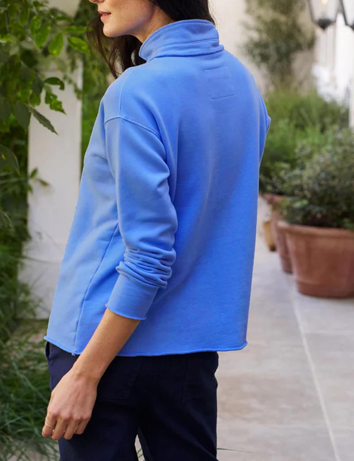 Zontroldy Women's Fuzzy Fleece V Neck Pullover Sweatshirt Jacket Long Sleeve Solid Henley Shirt Sherpa Top(1556-Blue-M) - Image 2