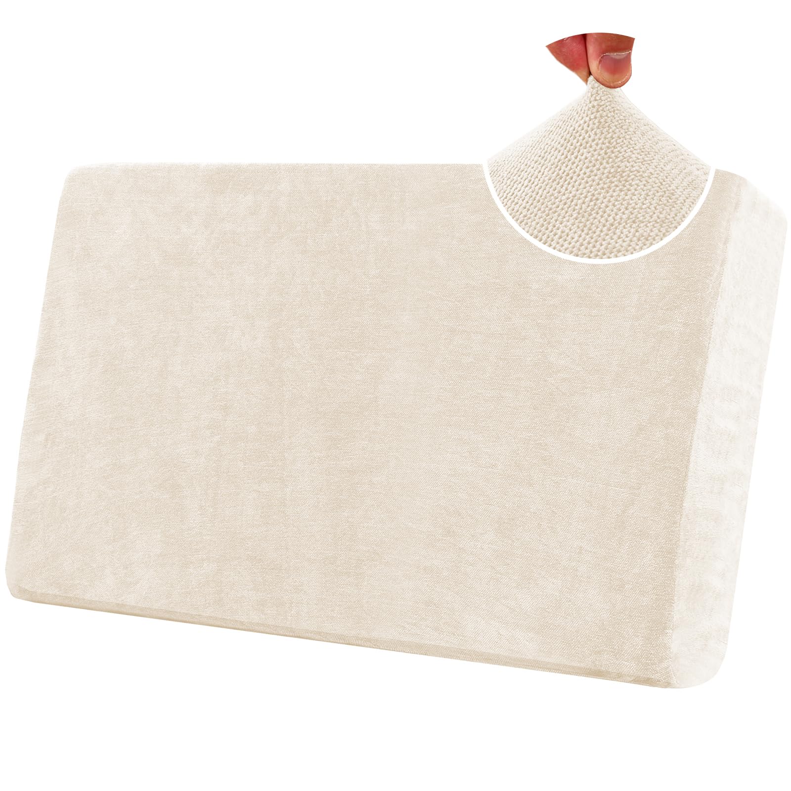 BXFUL Stretch Sofa Seat Cushion Covers, Chenille Sofa Cushion Slipcovers, High Stretch Couch Covers for Living Room Non Slip Furniture Slipcover with Elastic Bottom (2-Seater,Off-White)