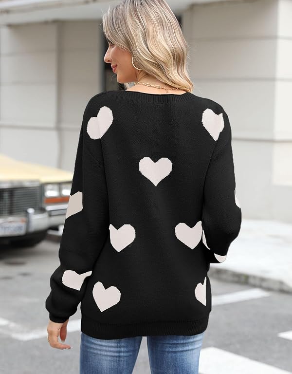 Drvitor Women's Pullover Sweaters Cute Multi-Hearts Knitted Casual Sweater (Black, Medium) by Drvitor - Used condition - Image 5