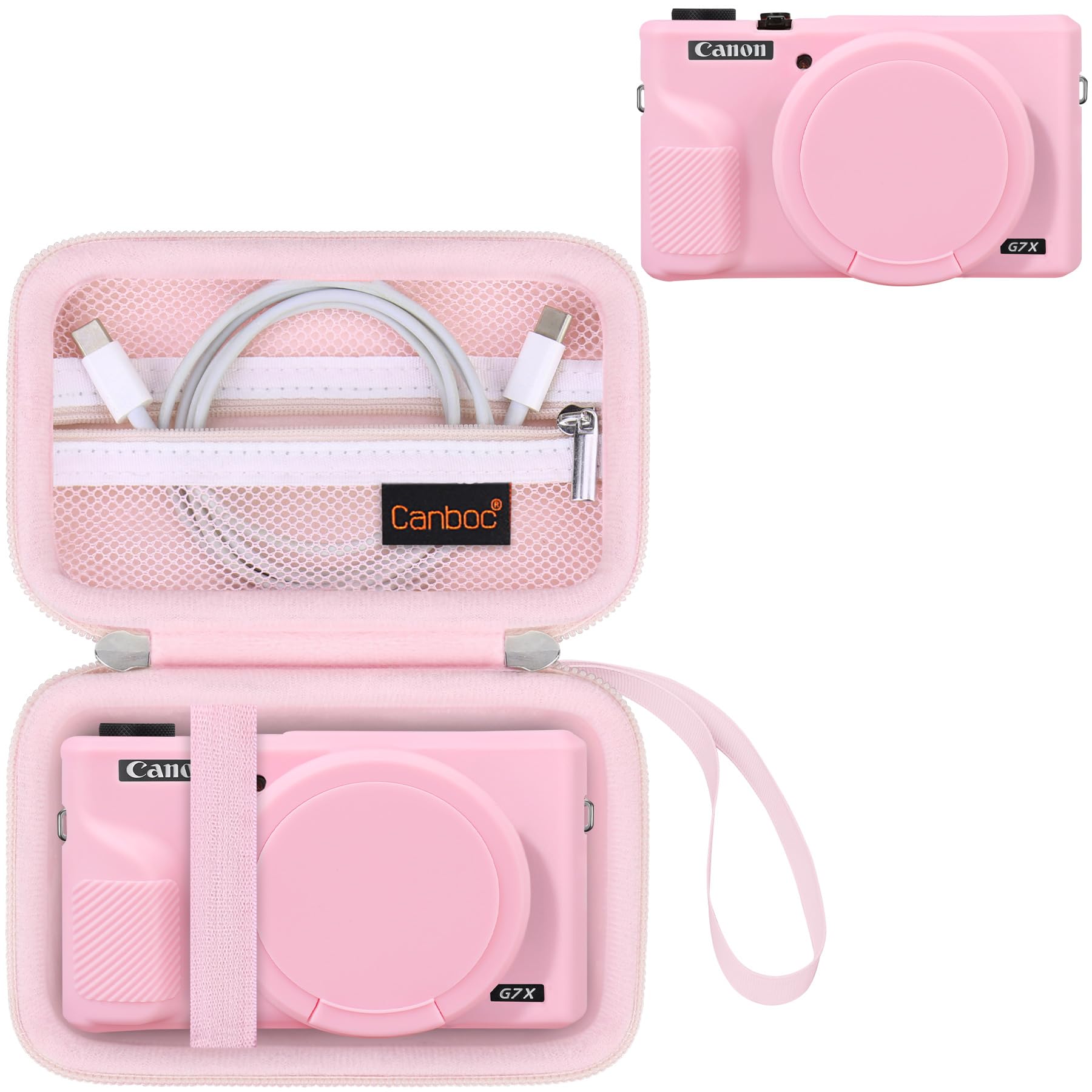 Estuche Canboc para cámara Digital Canon PowerShot G7X Mark III, Estuche de Transporte Duro + Cubierta de Silicona Suave con Cubierta de Lente extraíble, Rosa gelatina