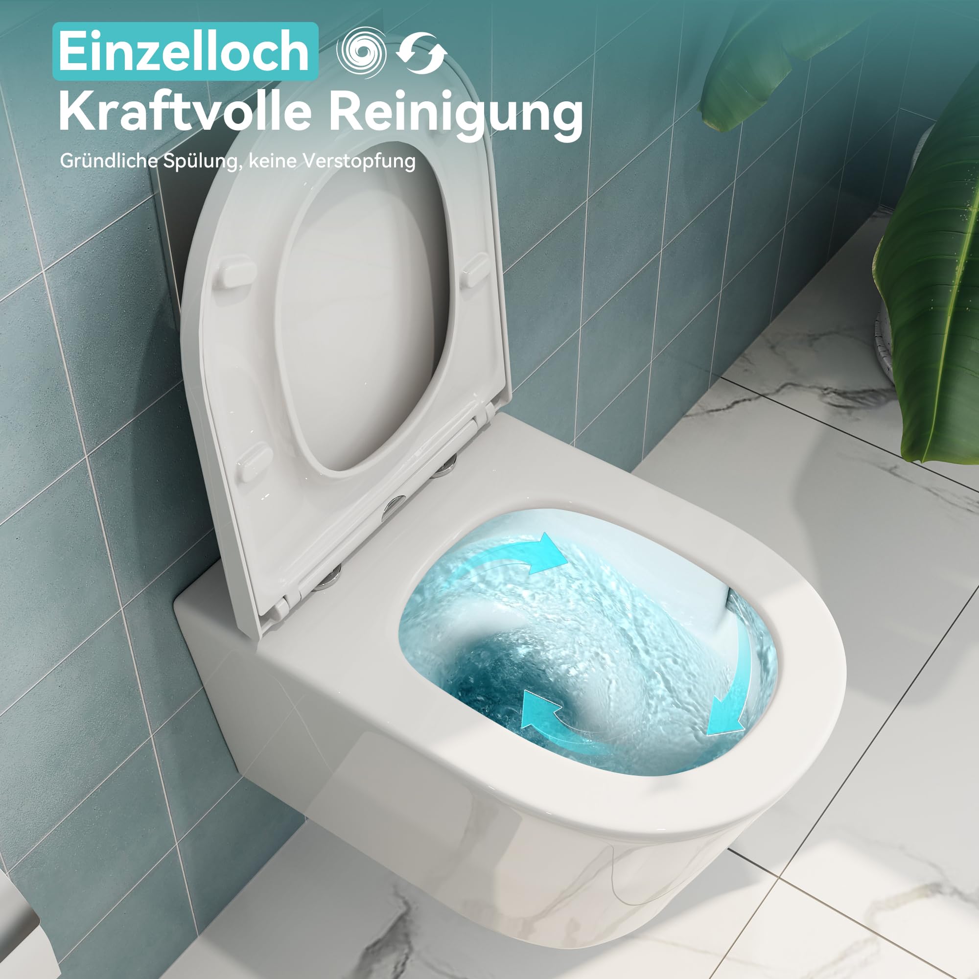 HOROW WC senza bordi con coperchio per WC, WC sospeso in ceramica, set di servizi igienici moderni, lunghezza 539 mm