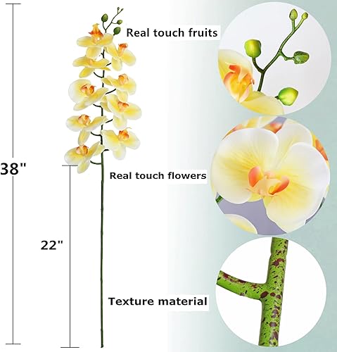 Miniatura 22 de Htmeing Flores artificiales de Phalaenopsis de 38 pulgadas, ramas de tacto real (no seda), flores de orquídeas para decoración de hogar, oficina, 2