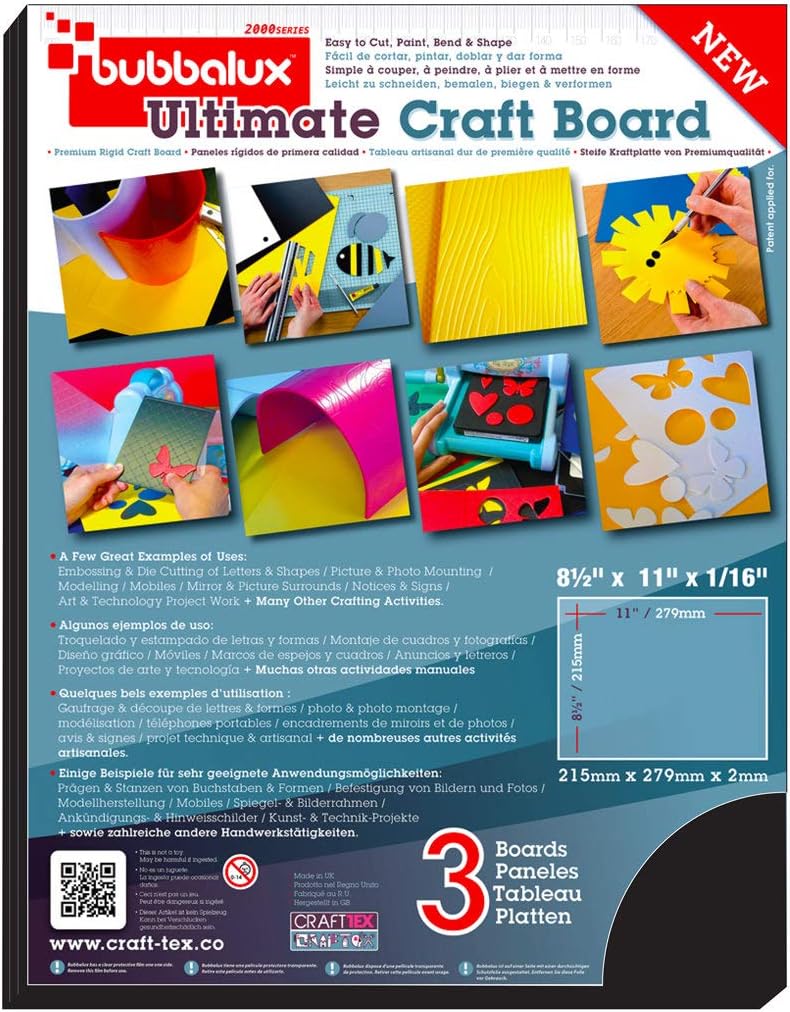 Floortex Craftex Bubbalux Ultimate Craft Board, 2mm Thick, Large Size 20" x 30", 3-Pack, Midnight Black