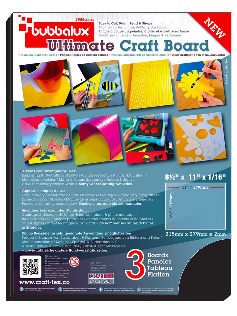 Floortex Craftex Bubbalux Ultimate Craft Board, 2mm Thick, 3-Pack, Midnight Black, 3 Sheets, Large Size 20