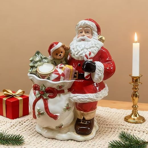 Ceramic Christmas Storage Container With Lid Candy and Cook Jar ，3D Hand-painted Santa Claus Design