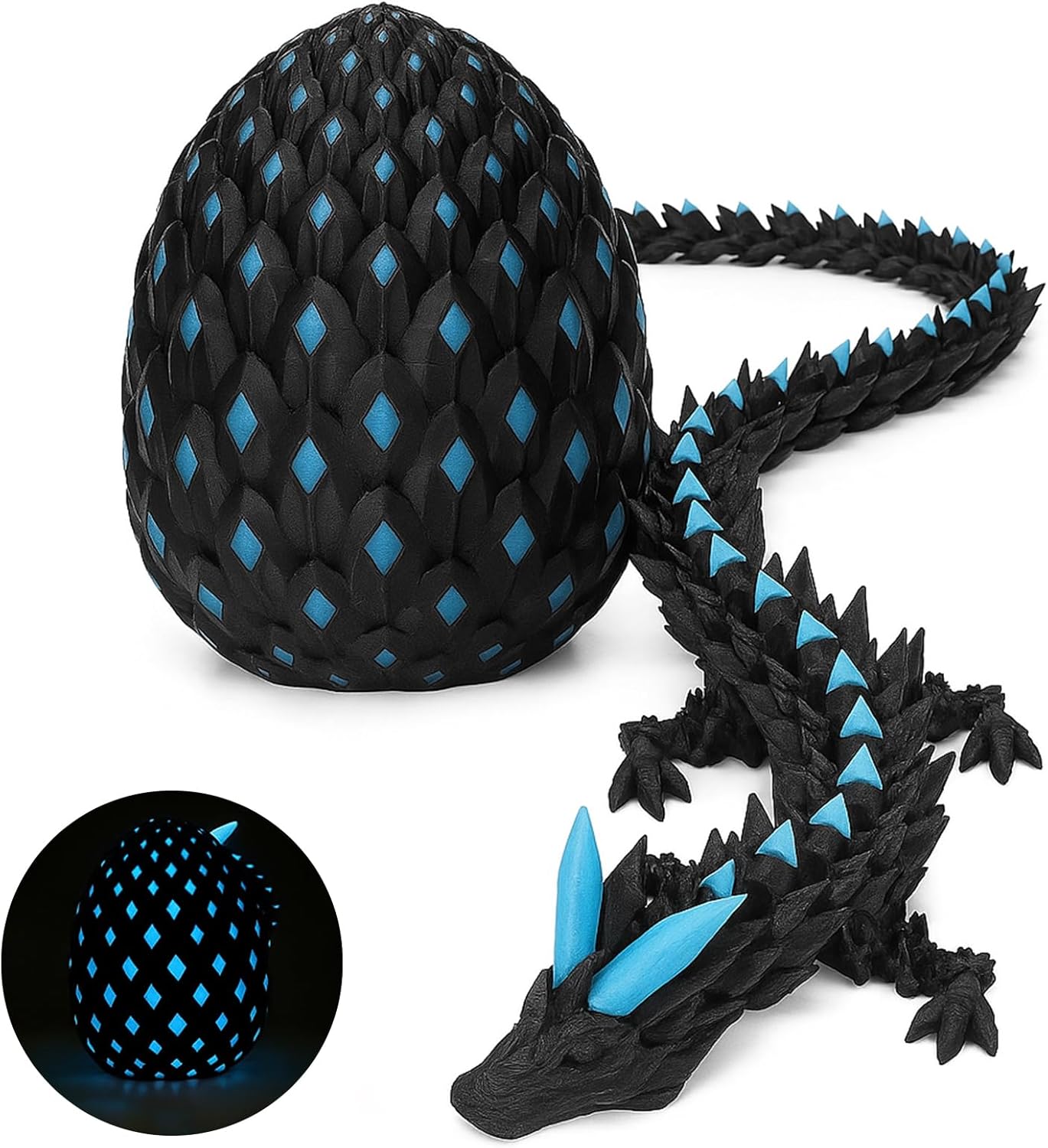 3D Printed Dragon – 11.8in Cherry Blossom Decor Dragons with Articulated Crystal Dragon Egg 3D Printed Fidget Toys for Desk Décor and Collectible